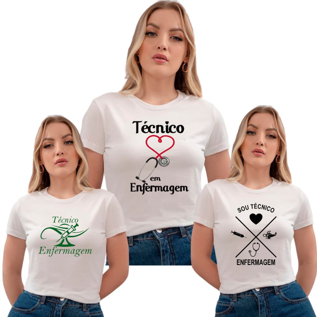Kit 3 Blusas Feminina TECNICO EM ENFERMAGEM BASICA