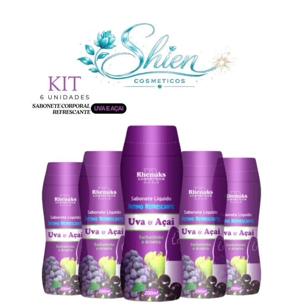 Kit 6 Unidades Sabonete Líquido Íntimo Refrescante Uva e Açaí 200Ml Rhenuks (Afilhado)