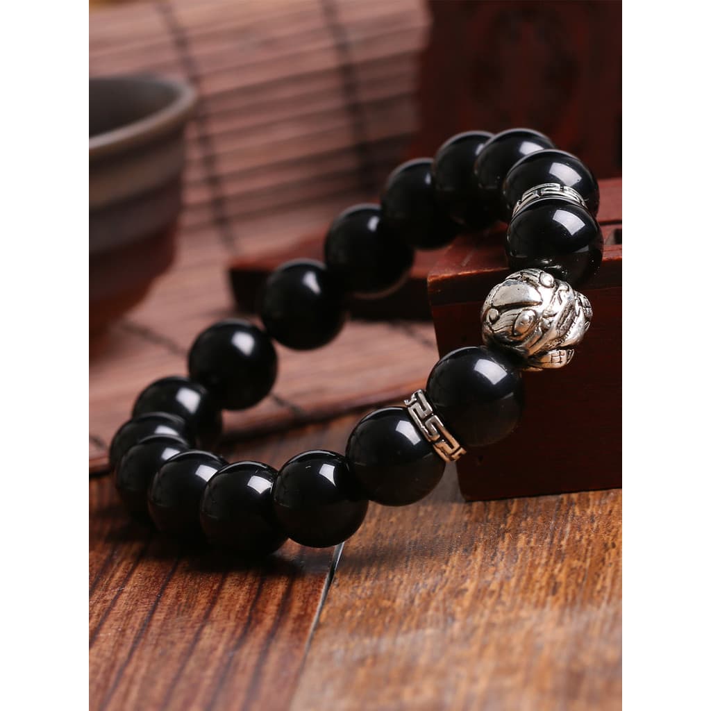 Pulseira com Pingente Kit Conjunto Pulseiras Pulseira Feminina Obsidiana Homens Mulheres Tibetano Prata Casal Simples Pi