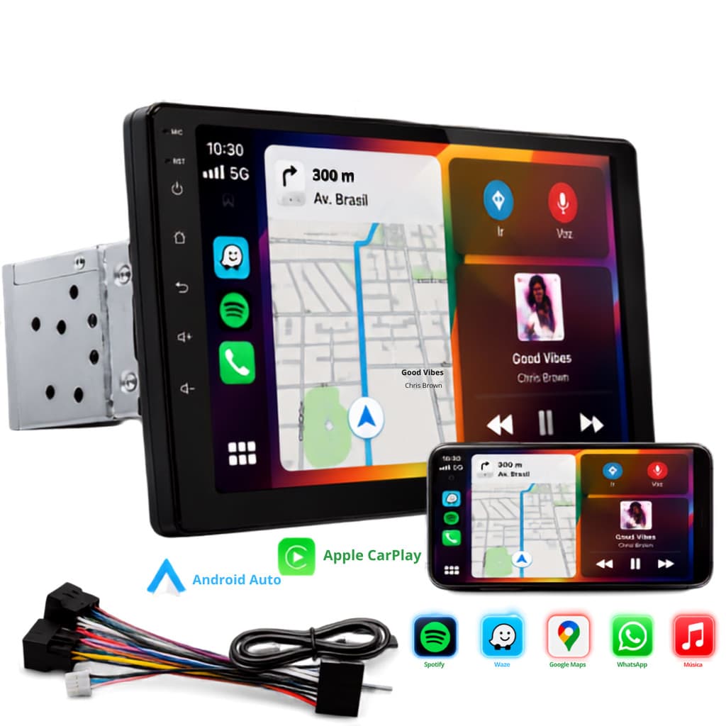 Som Automotivo Multimídia 1Din 9 Polegadas Android Auto Carplay Bluetooth