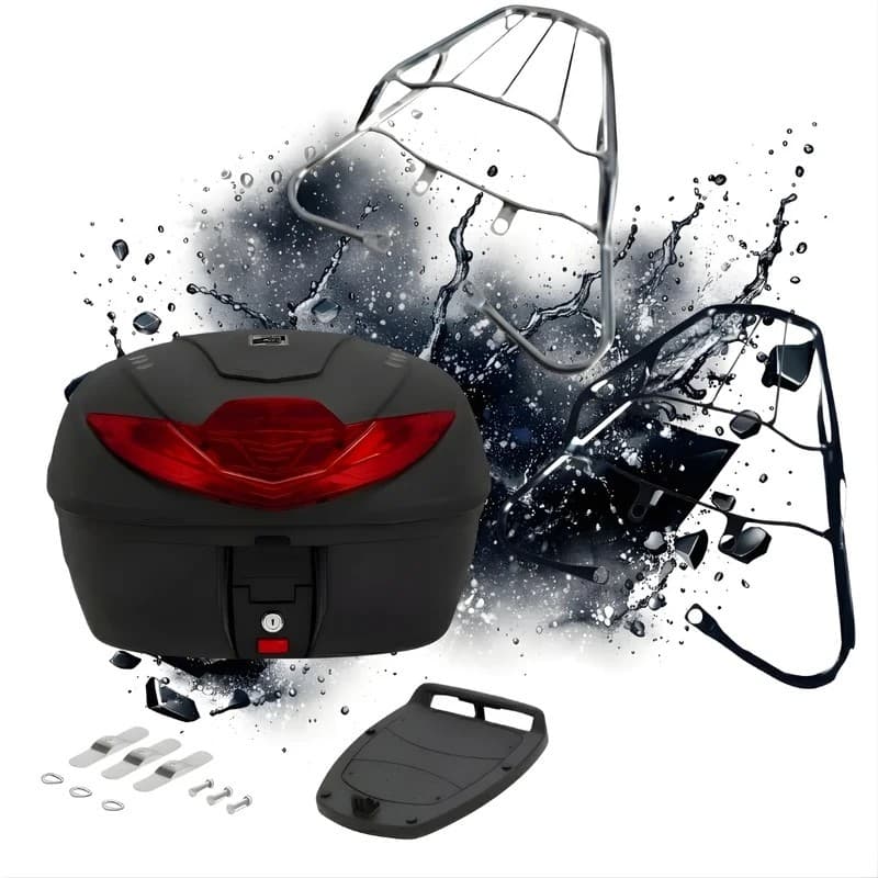Bagageiro Titan Fan Start 150 160 + Baú Bauleto 35 Litros 2014 2015 2016 2017 2018  2019 2020 2021Preto Cromado