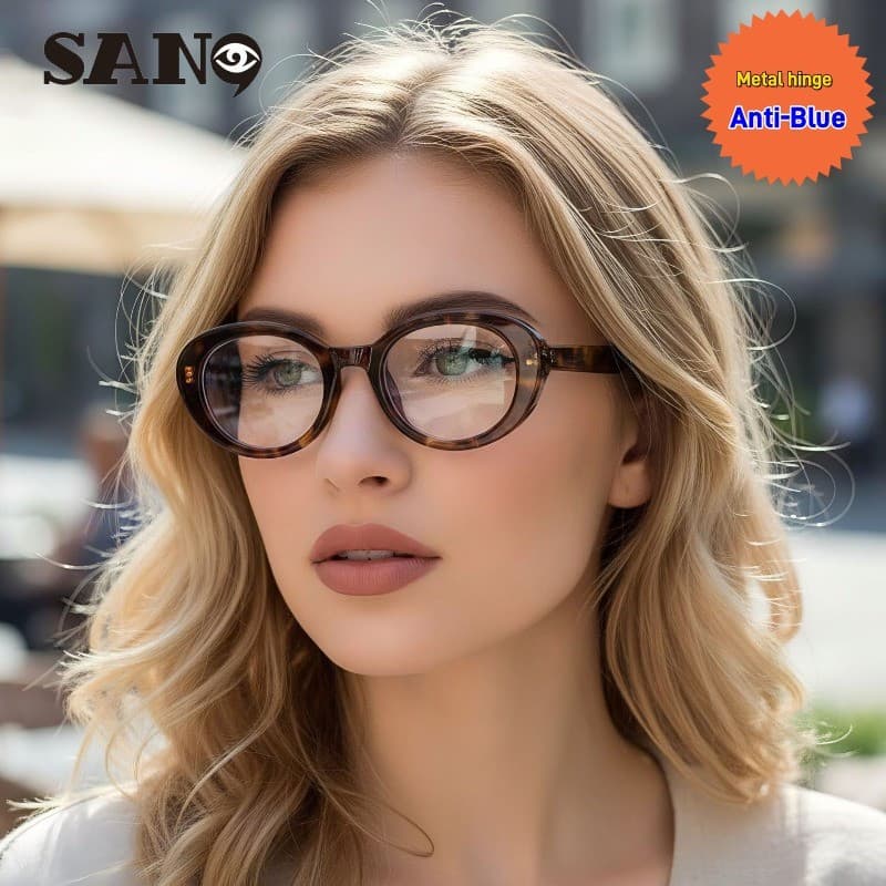 (San9) Novos óculos femininos estilo coreano, armação pequena, design oval olho de gato, bloqueadores de luz azul, model