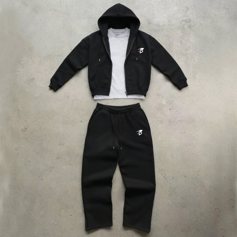 Novo terno esportivo masculino moda zíper impressão Casual calças de perna larga terno de 2 peças