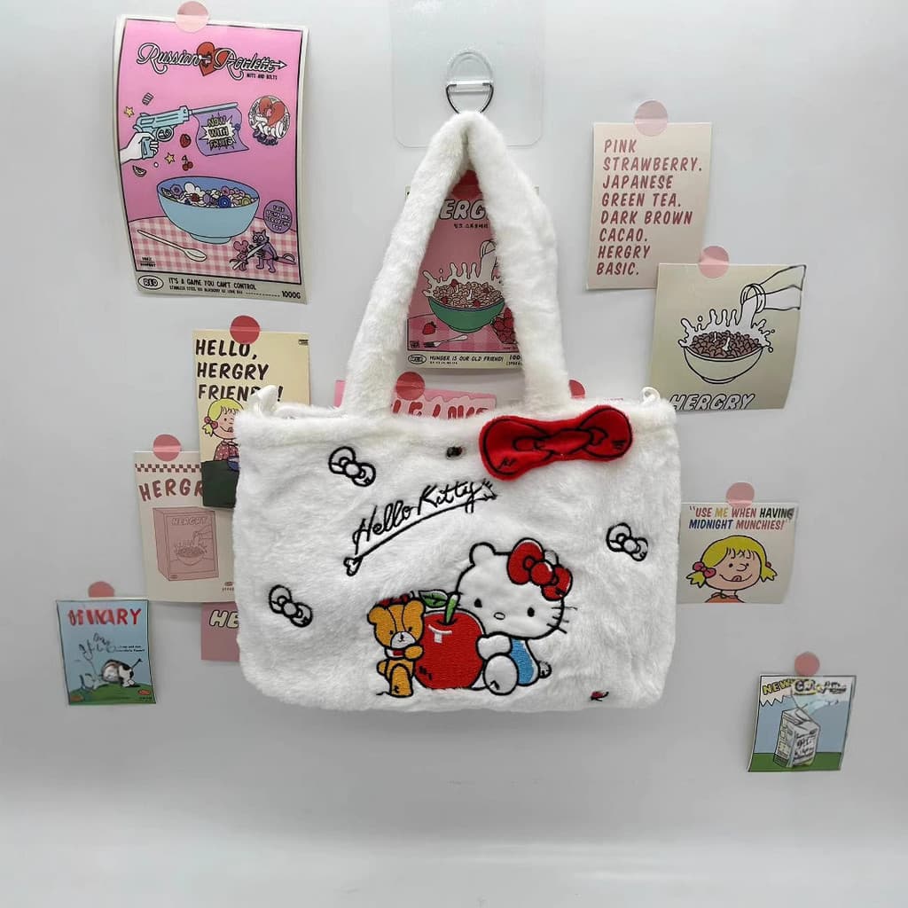 Nova bolsa de ombro infantil de pelúcia com personagens de desenho animado Hello Kitty e Cinnamoroll CT5B