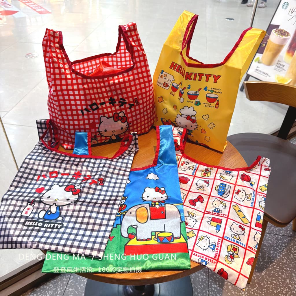 Japonês novo estilo Kitty dopamina Eco-Friendly saco de compras dos desenhos animados bonito passeio portátil dobrável b