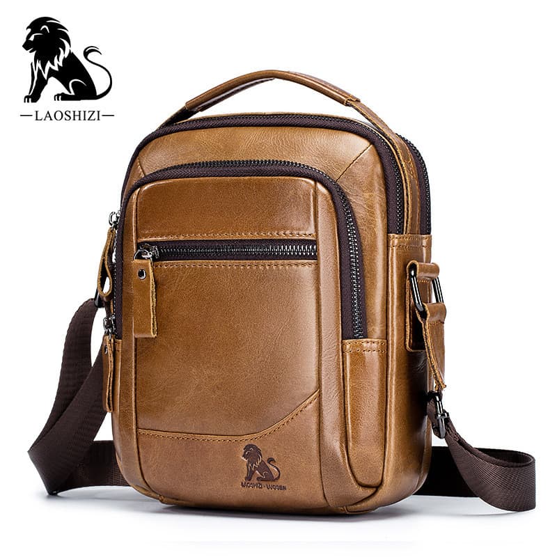 Bolsa de ombro masculina de couro genuíno bolsa mensageiro moda masculina All-Match bolsa masculina multifuncional de gr