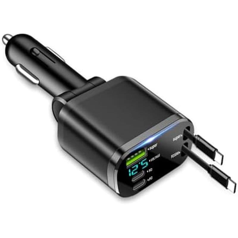 Adaptador De Carregador De Carro Retrátil Atualizado , 3 Portas & amp ; Telefone Para De 2 Cabos Com Cabo De Carregament