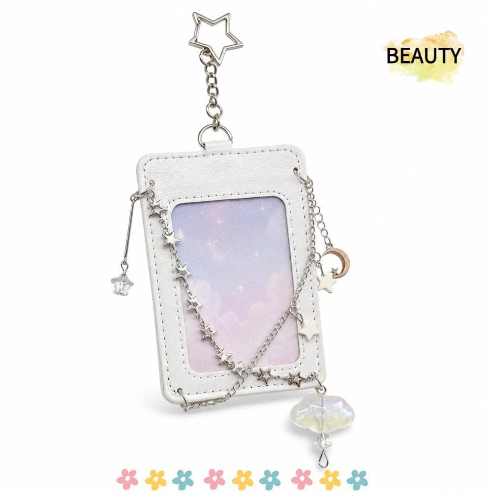 BEAUTYHOMEBR Porta-Cartões Fotográficos , Y2K De Couro PU Y2K , Capa De Cartão De Decoração Com Corrente De Estrela Fãs