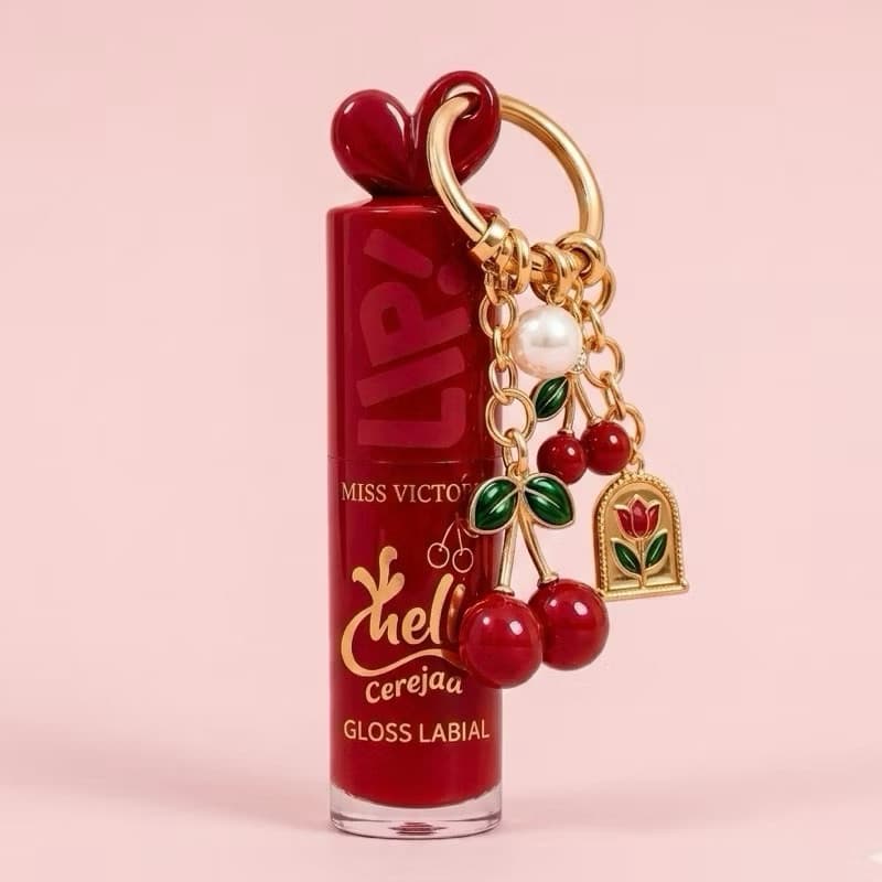 Gloss Labial Cereja Hidratante com Chaveiro Colecionável Miss Victoria Brilho Labial Cherry Viral Presente