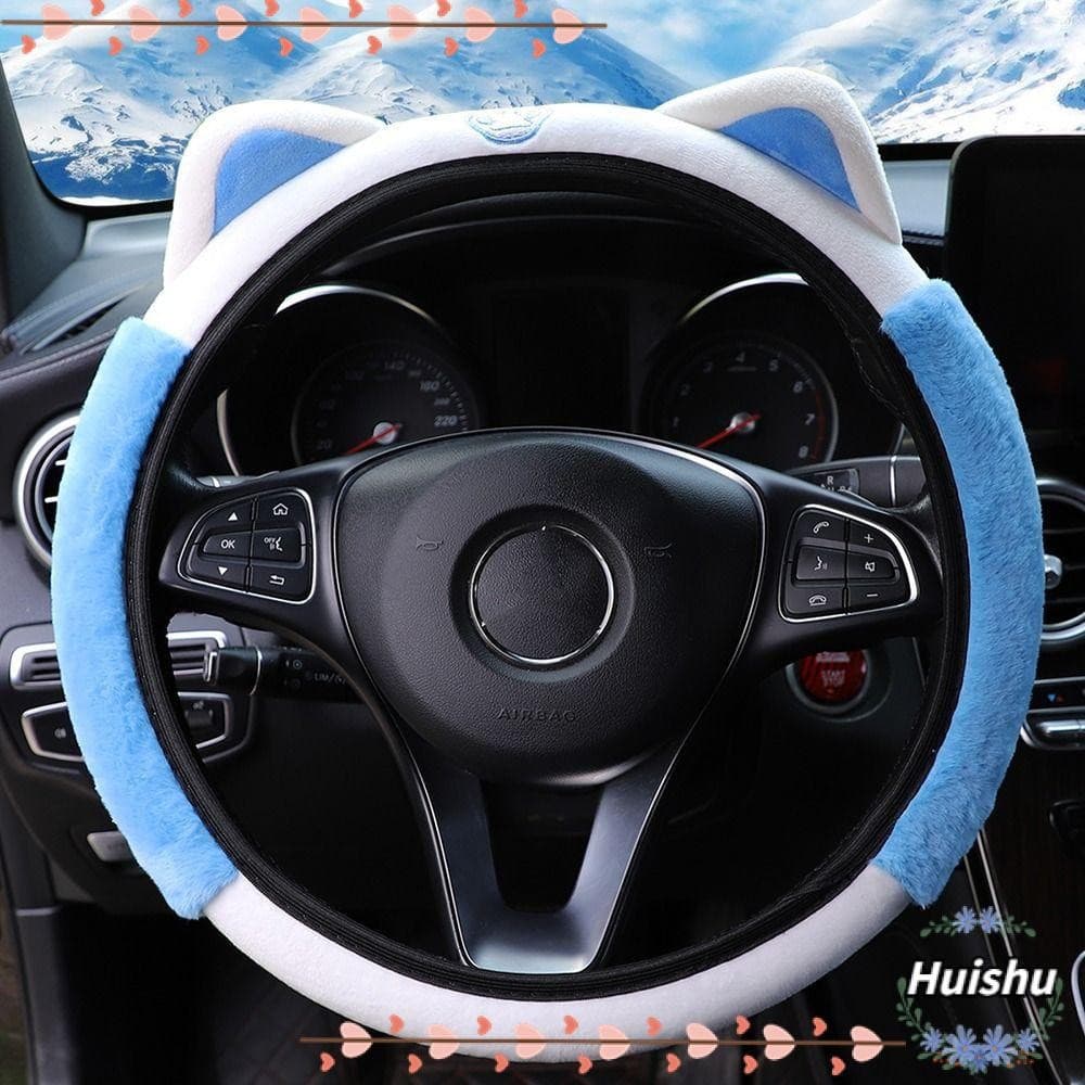 Capa De Volante HUISHU , Acessórios De Carro De Gatinho De Desenho Animado , Pelúcia Quente Sem Anel Interno Alça