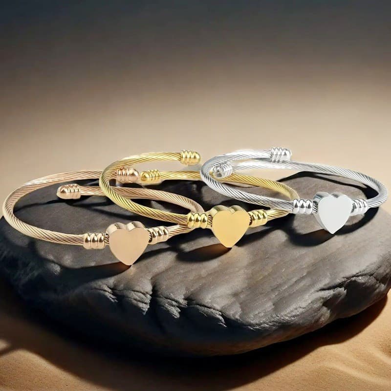 Pulseira Feminina Personalizada em Forma de Coração, Pingente de Corrente Ajustável em Aço Inoxidável B DVGZ LGPL