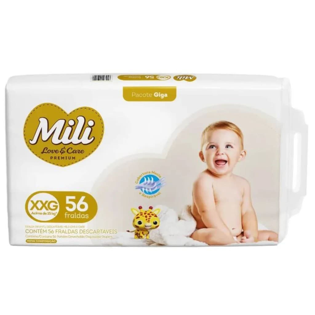 Fralda Mili Love & Care Premium XXG com 56 Unidades