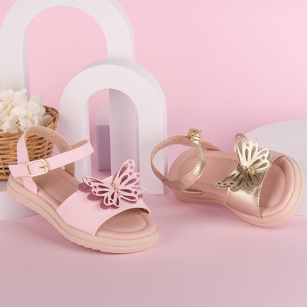 Sandália Infantil Menina Rosa Borboleta Detalhe Laser Confortável Festa Daminha Casamento Casual Delicada Dia a Dia