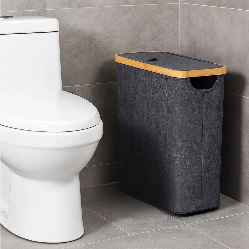 Cesto Roupa Suja Caixa Balde Bacia Suporte Toalha Papel Lavanderia Organiza Cinza Saco Banheiro