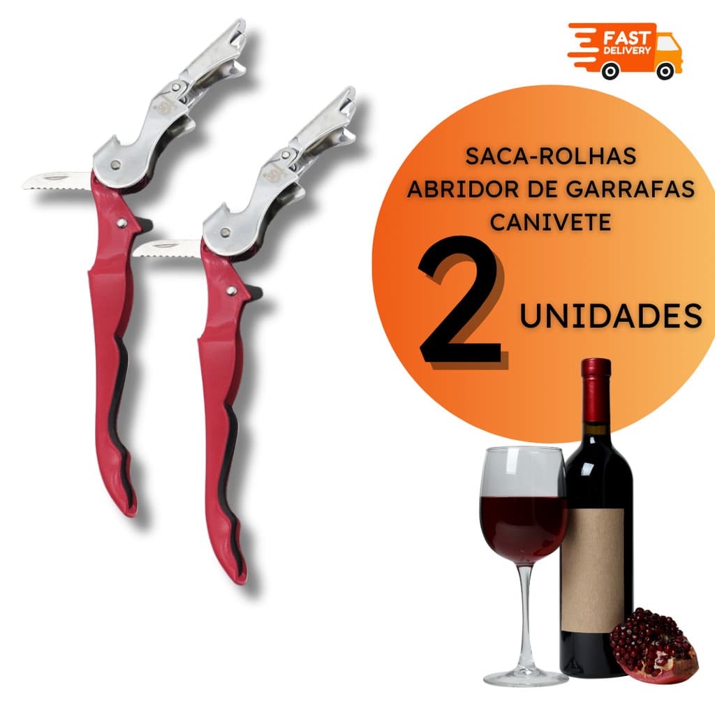 Kit de Saca Rolhas 3 em 1 Abridor Garrafas Mini Canivete Aço Inox - 2, 5 ou 10 unidades