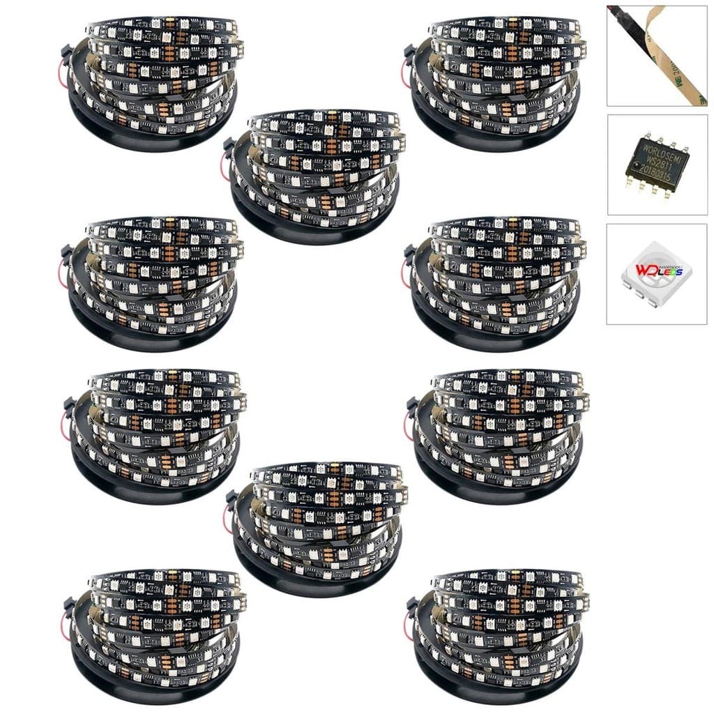 10 Fitas Led Ws2811 Endereçável 5M 300 Led 12v Ip20 Preta 4D