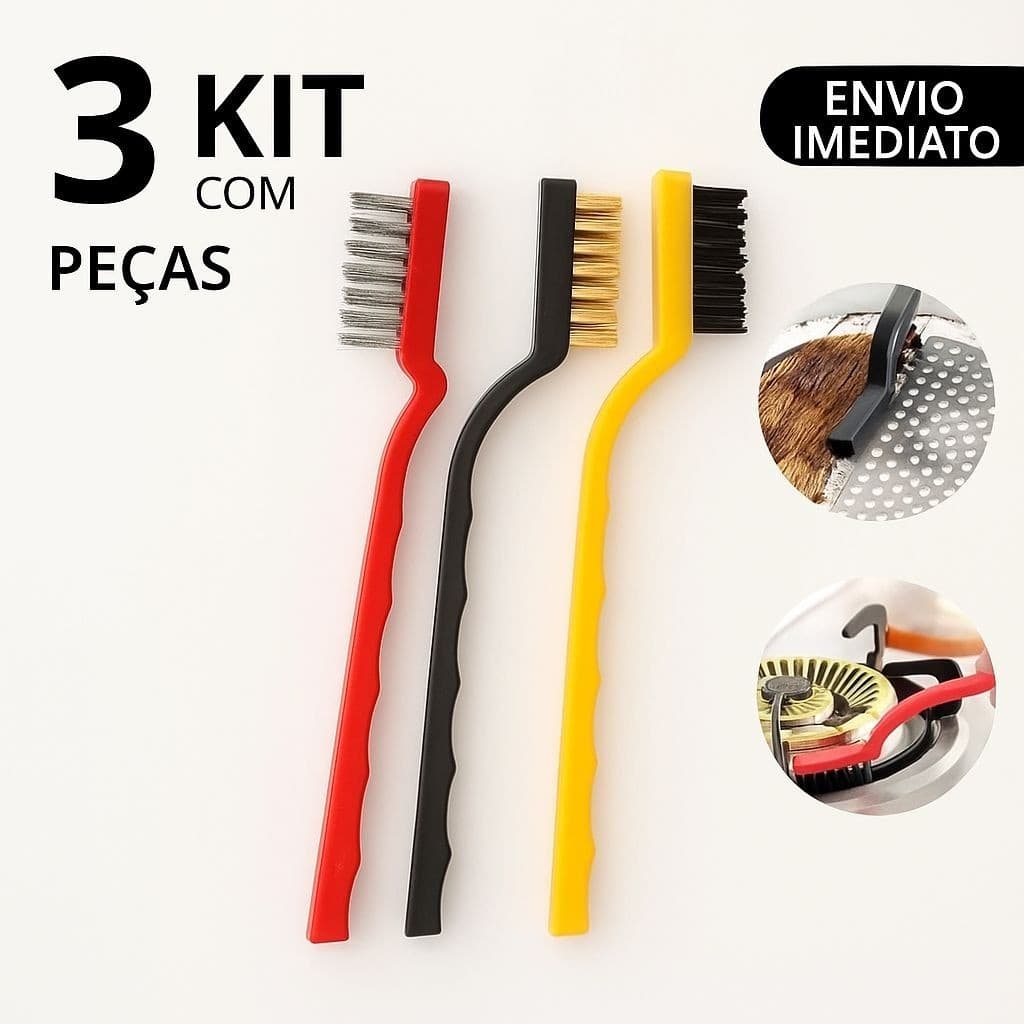 Kit 3 Unidades Escova De Aço Para Limpeza Multiuso Forno Grelha Fogão Aço Latão Nylon Envio Rápido
