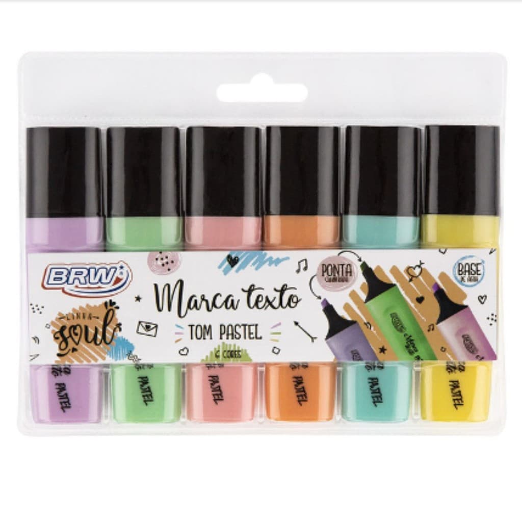 Caneta Marca Texto Tons Pasteis Ponta Chanfrada Estojo 6 Cores  pastel - BRW