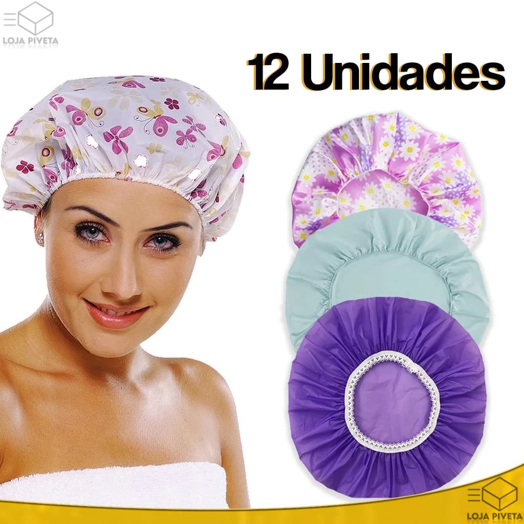 Kit 12 Toucas Para Banho Com Elástico Impermeável Tintura Hidratação Várias Estampas