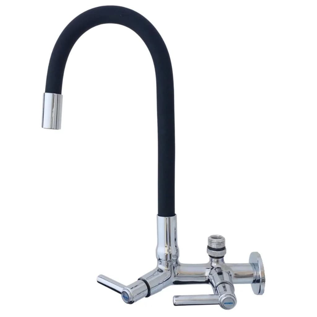 7163 Torneira Gourmet Parede Cozinha Tubo Preto Flexível P/ Filtros 1/4 ou Lava Louças e Roupas 3/4