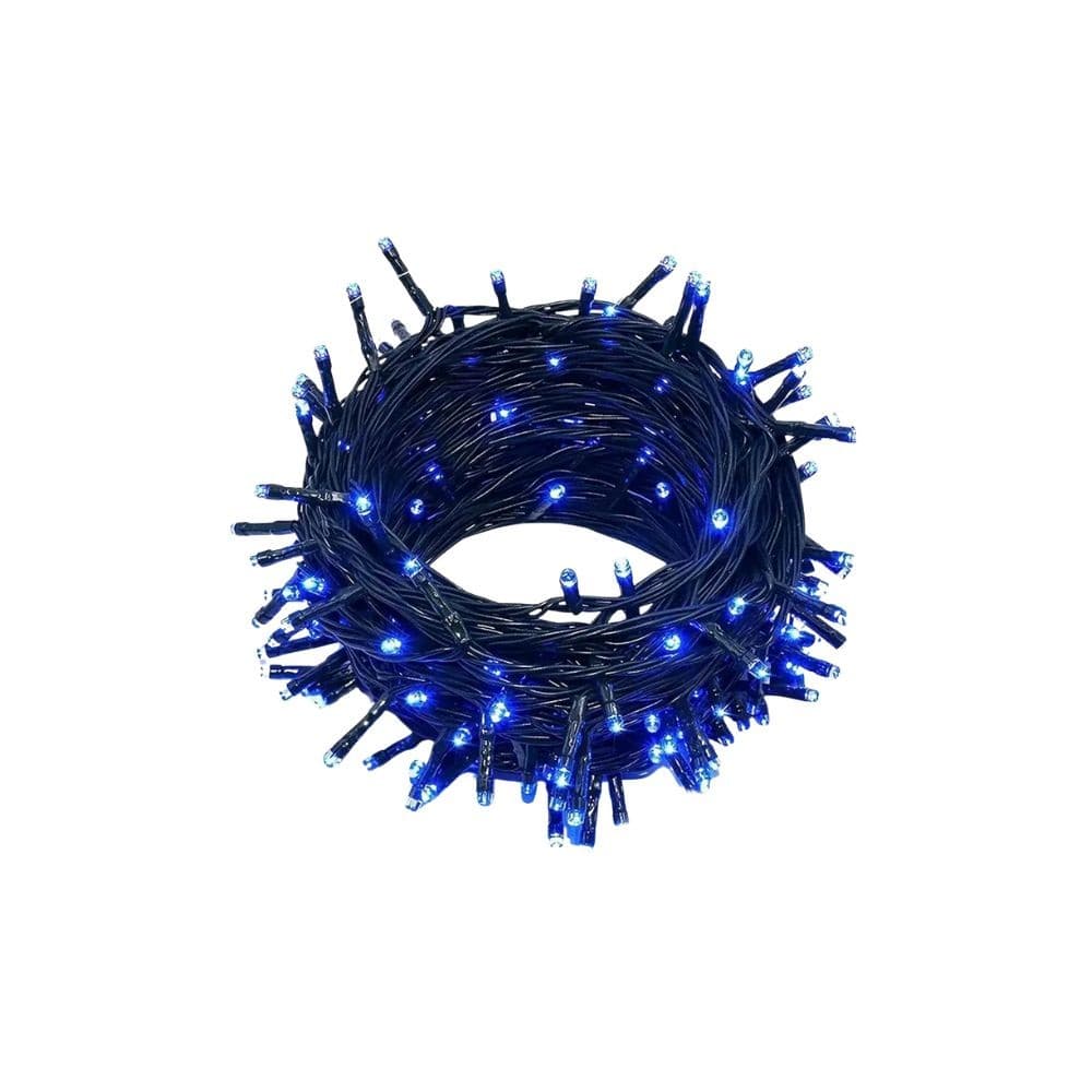 Cordão 100 Led Fixo Azul Claro 10M com Strobo 220V