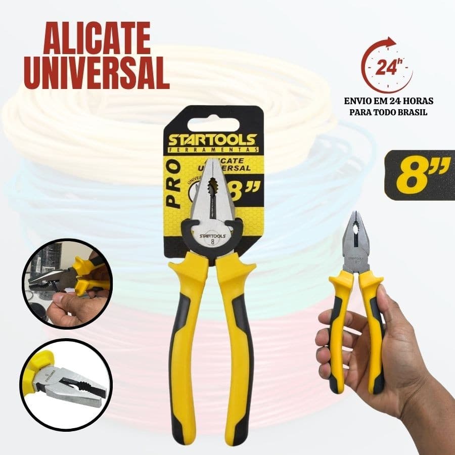 Alicate Universal Profissional 8" Cabo Emborrachado Isolado Multiuso Reforçado Uso Geral Eletricista
