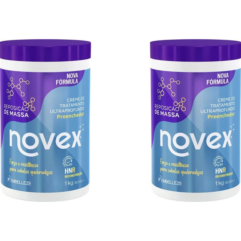 Kit 2 Novex Reposição de Massa 1kg – Creme de Tratamento Hidratação e Força para Cabelos Danificados