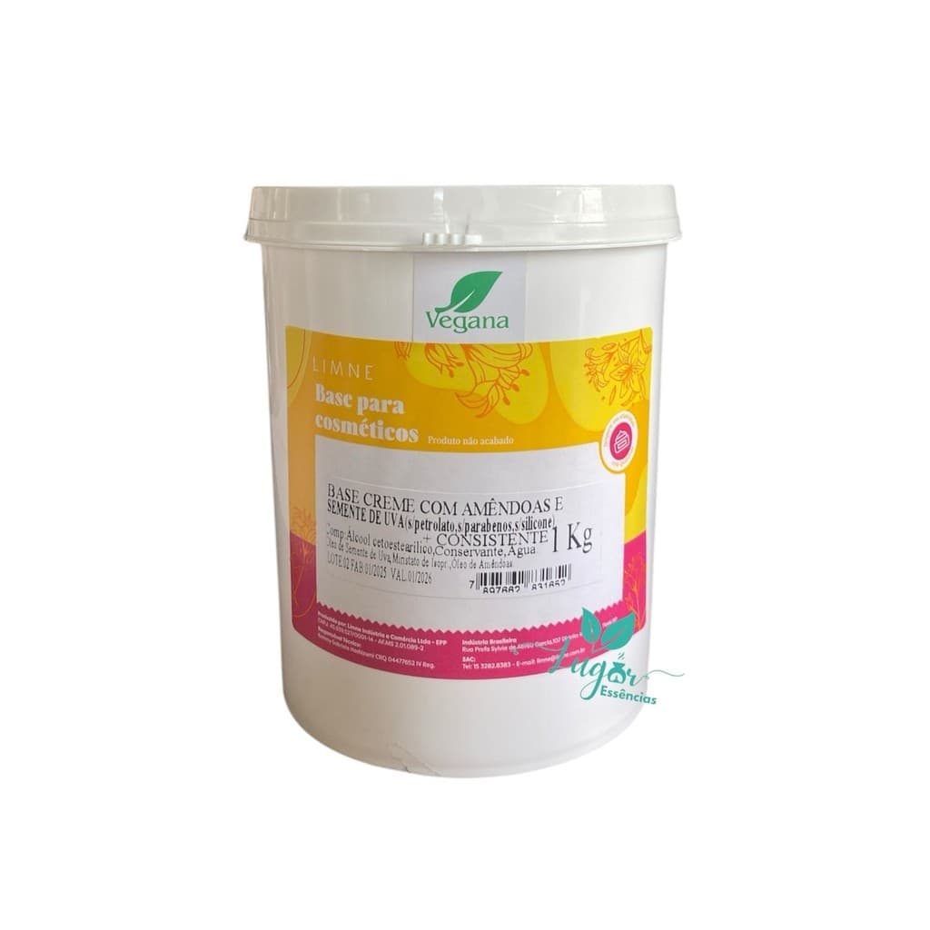 Creme Vegetal com Óleo de Amêndoas e Semente de Uva 1KG - Base para Uso Corporal