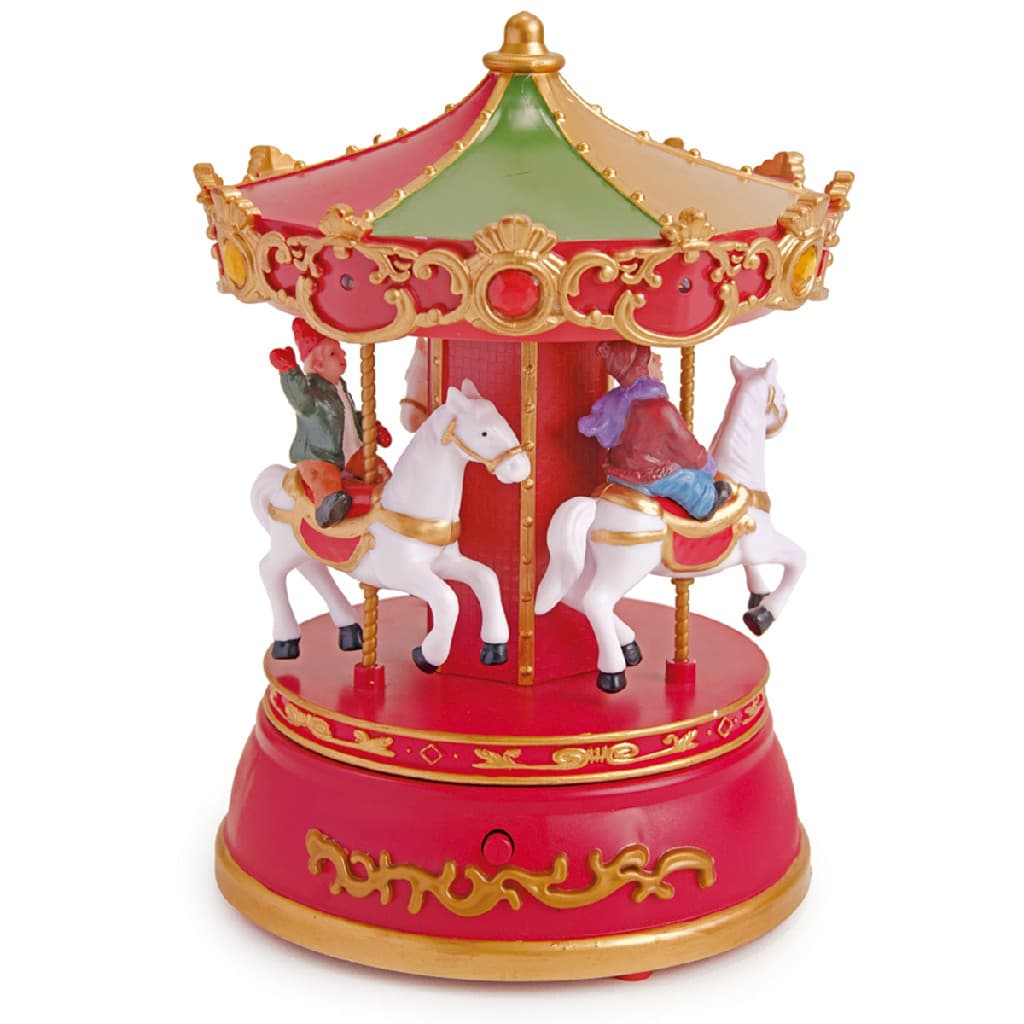 Cenário vila natalina carrossel 18cm com som led e movimento decorativo