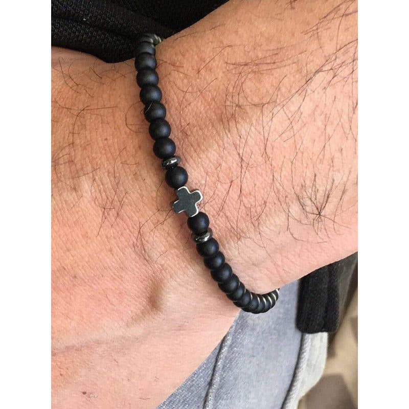 pulseira pulseira masculina Pedra Natural de ágata fosca cruzada Original POHIER