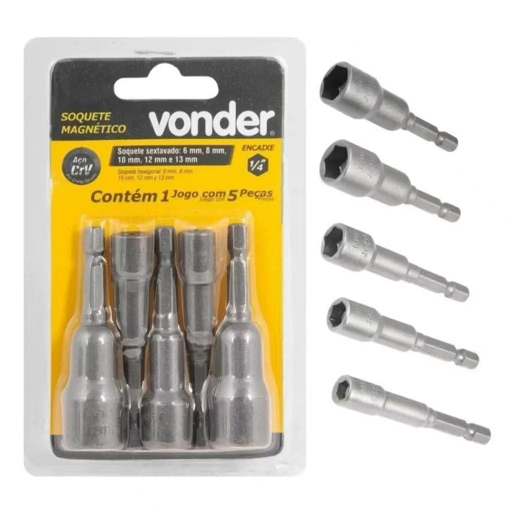 Kit 5 Peças Soquetes Canhão Magnético 65mm Starf Alta Resistência Profissionaler Aço Cromo Vanádio