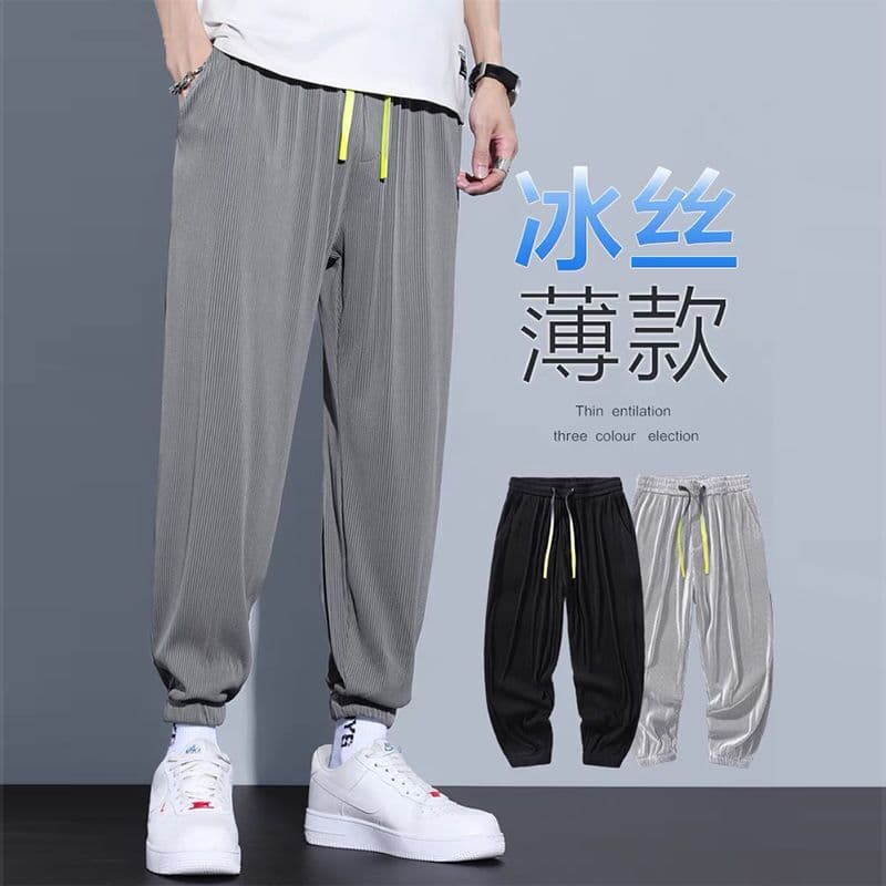 Calças de seda gelo masculinas versão coreana na moda Drape tornozelo comprimento calças verão novo estilo fino solto Ca