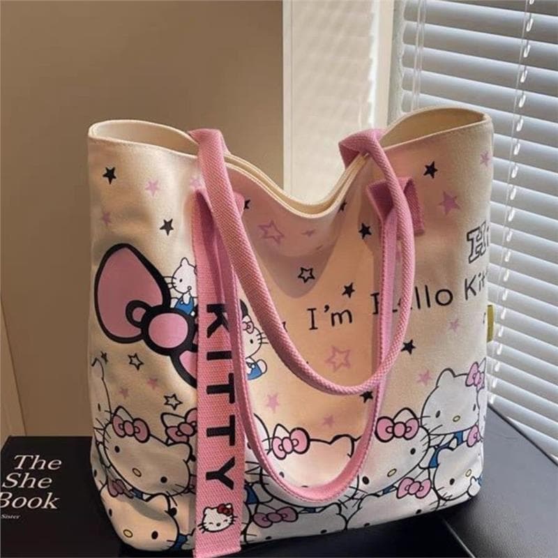 Kt sacola hellokitty dos desenhos animados bolsa de lona moda sacola bonito Commuter All-Match um ombro grande capacidad
