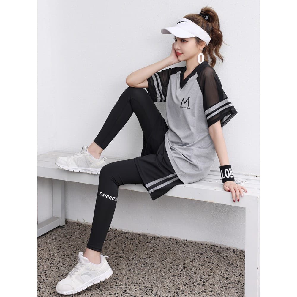 Correndo esportes terno feminino verão ginásio manhã correndo roupas de secagem rápida respirável profissional tamanho g