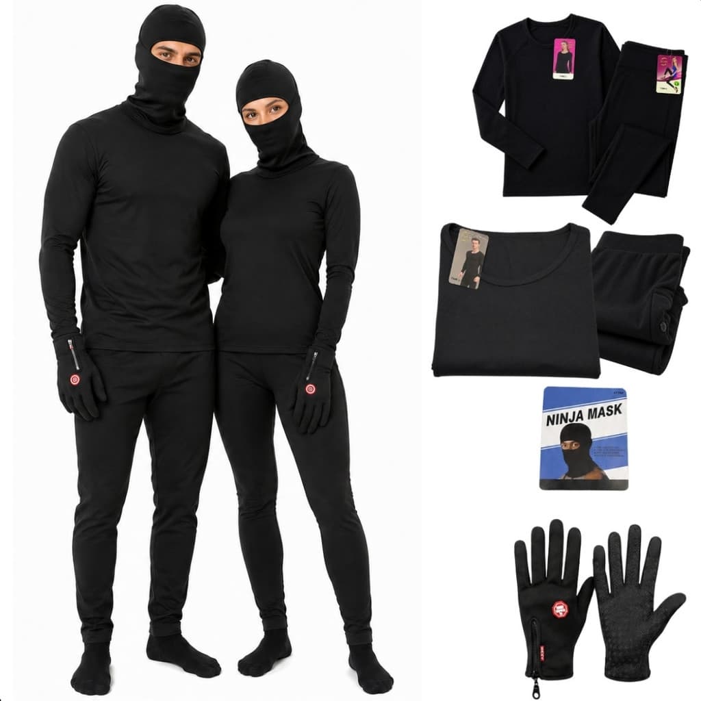 Conjunto Térmico Masculino e Feminino Calça + Blusa + Luva + Balaclava Ninja para Moto Bike Frio