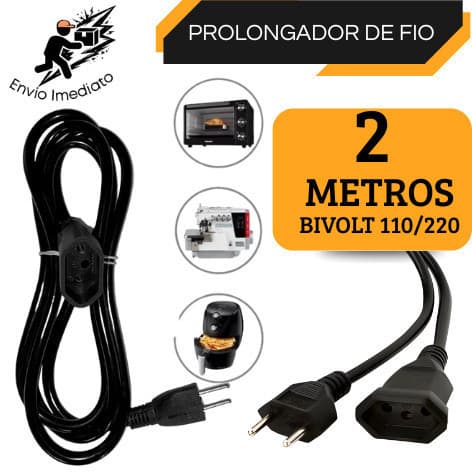 Extensão Elétrica Prolongador Extensor de Cabo 2 Metros Bivolt 110v e 220v