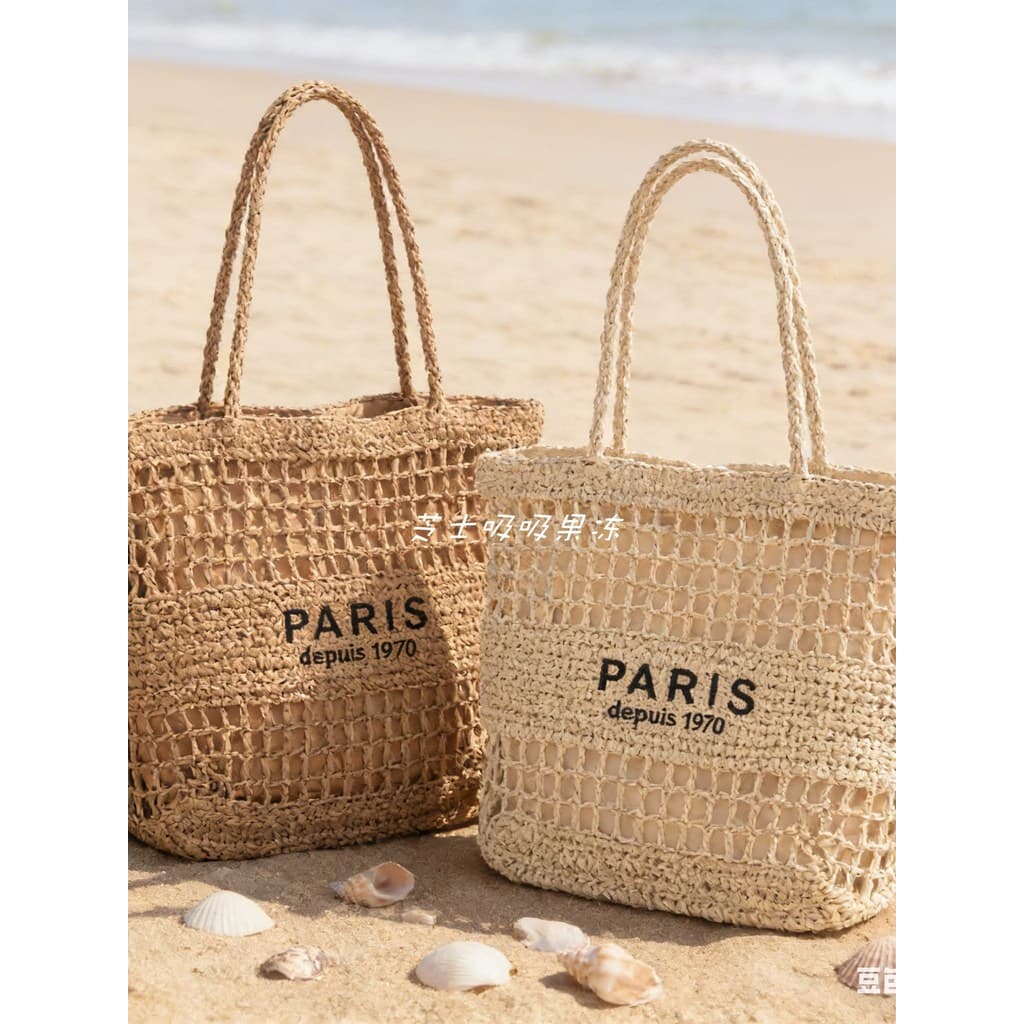 Primavera verão feminino paris oco mão-tecido saco sacola grande capacidade férias praia saco de ombro saco de palha