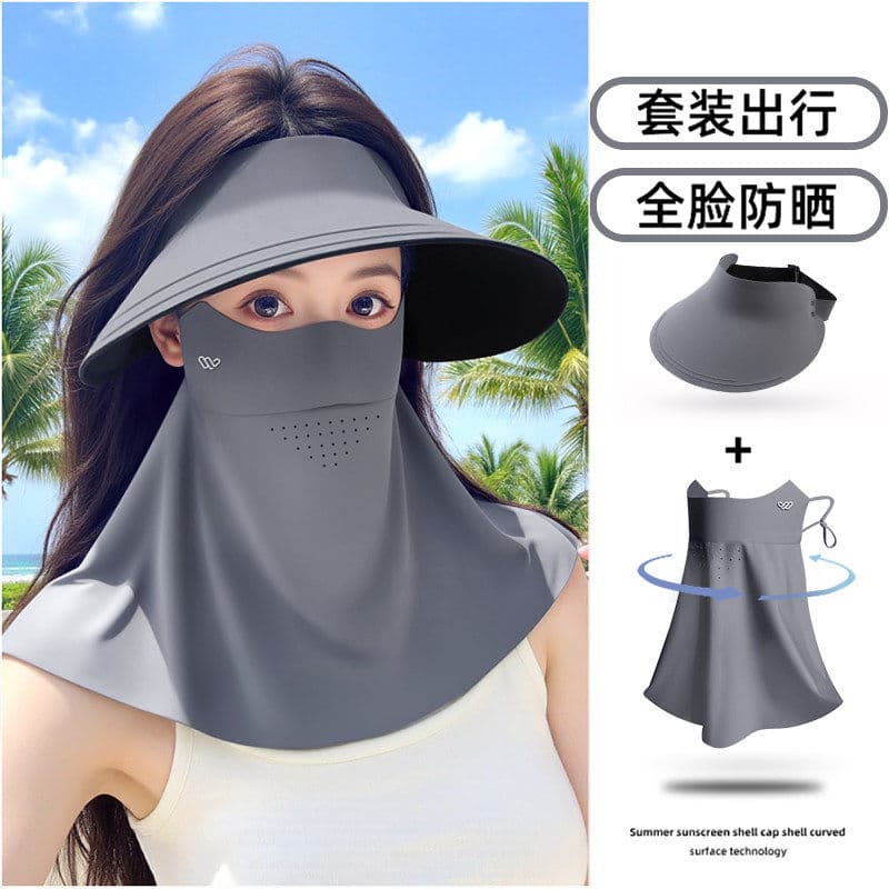 Rosto cheio protetor solar máscara facial rosto Gini feminino Anti-UV verão gelo seda sem costura ciclismo chapéu máscar