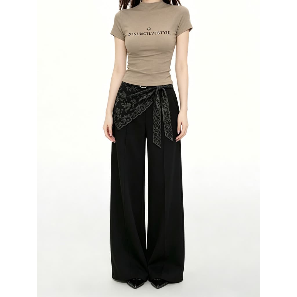 VERUMI preto rendas rendas rendas cintura alta reta bunda cortina calças femininas verão Commuter All-Match calças de te