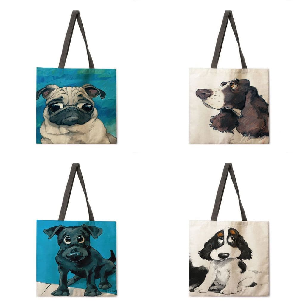 Pintura a óleo cão Casual bolsa de compras dobrável bolsa de ombro bolsa moda praia saco sacola