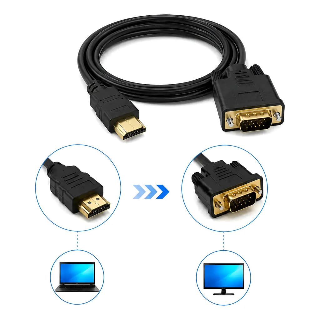 Cabo Adaptador Conversor Hdmi Macho X Vga Macho 4k 480p 576p 720p 1080p 60hz 3m 3 Metros Sem Drivers Pc Note Tv Monitor