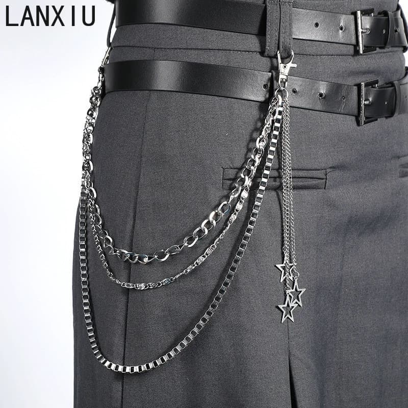 ‌ LANXIU Feminino Gótico Punk Cintura Corrente Y2K Estrela Borla Hip Hop Cinto Acessório Calças Para Presente De Feriado