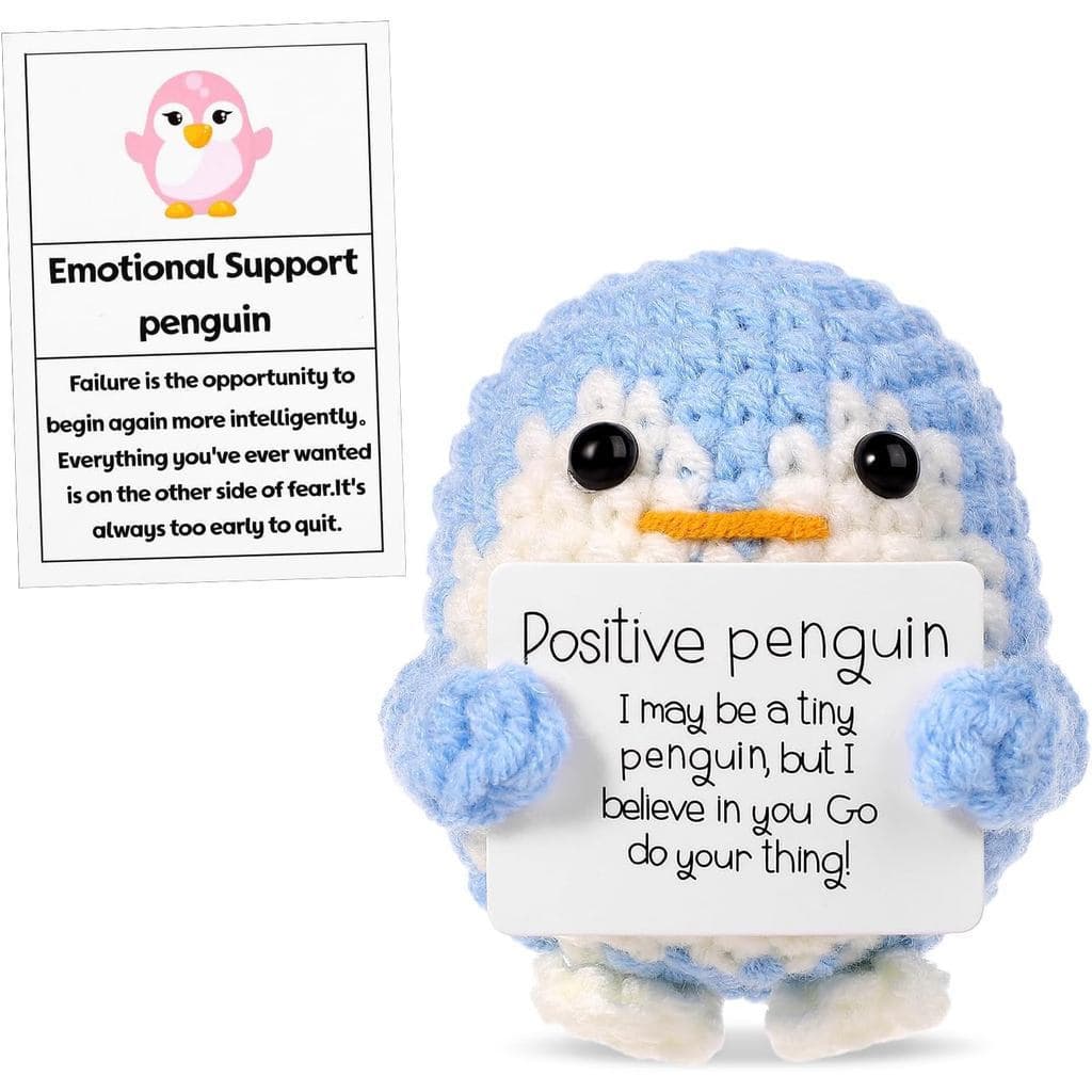 Pinguim Positivo Engraçado , Brinquedo De Suporte Emocional De Malha De 2.56 Polegadas Com Cartão Criativo Fofo De Lã Bo