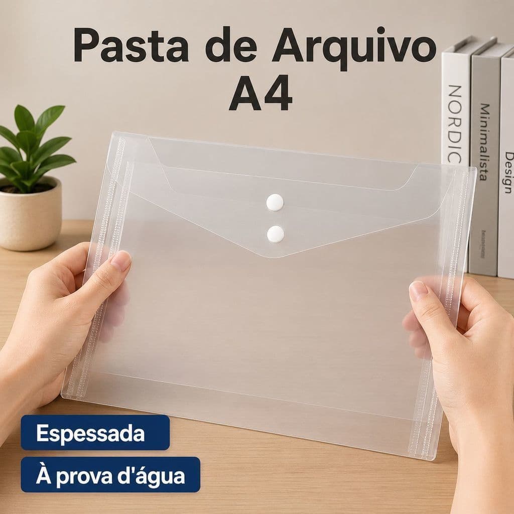 Kit 3/5/10 Pastas Plásticas A4 com Botão Organizador de Arquivos