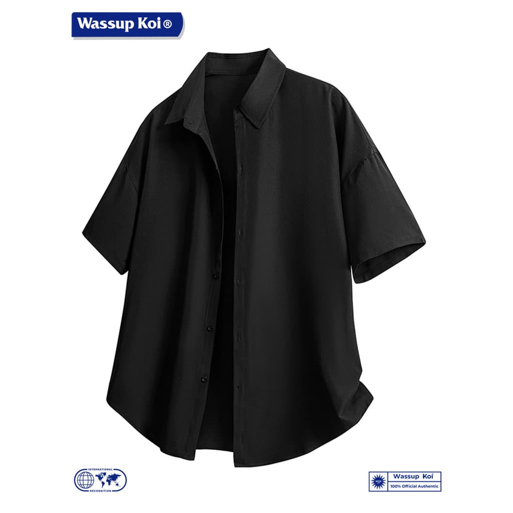 WASSUP KOI Co-Branded Ice Silk Drape Cool Feeling Protetor Solar Camisa Verão Estilo Coreano Lapela Camisa de Manga Curt