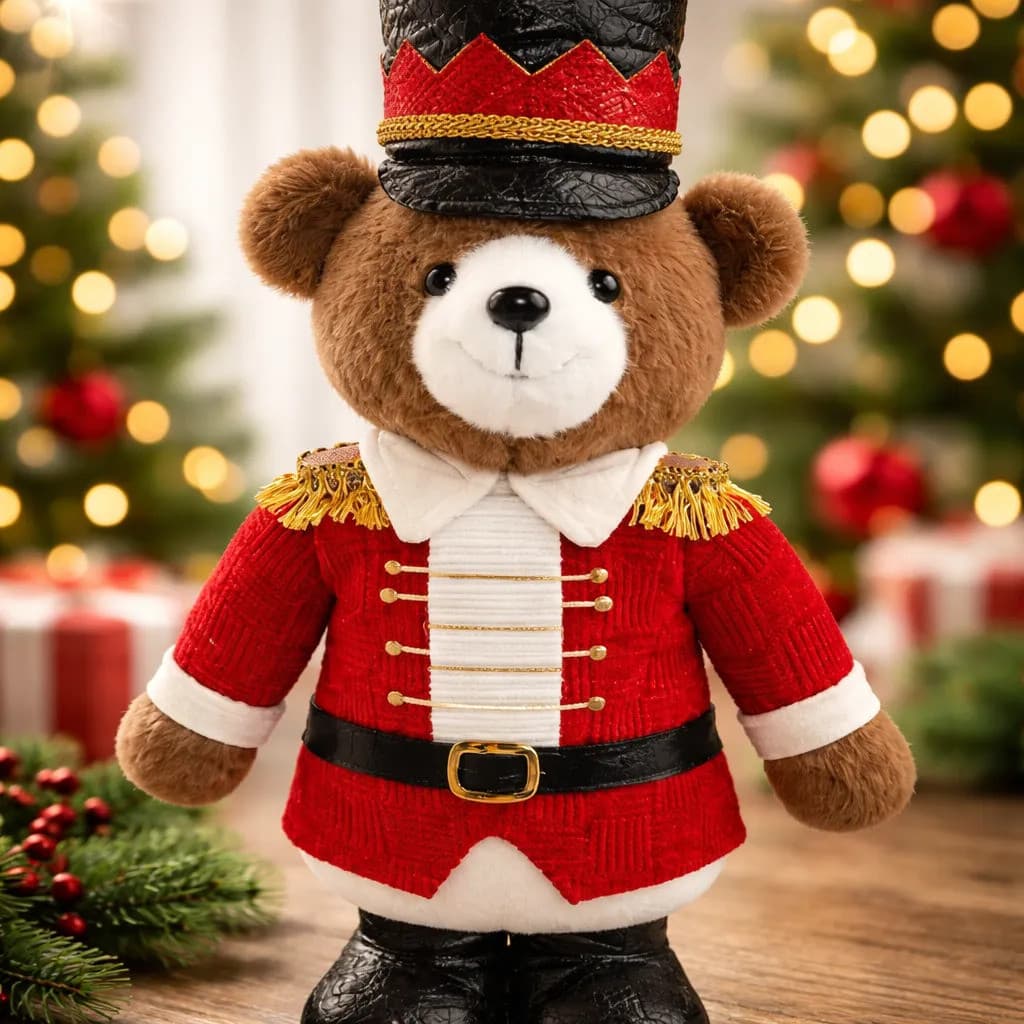 Urso Quebra-nozes Natal Pelúcia 43cm Vermelho Branco Decoração Natalina