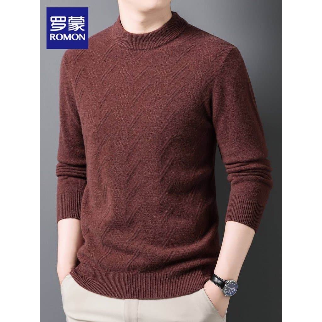Lomon suéter de lã pura masculino, suéter interno com gola redonda, primavera, novo estilo, suéter Casual moderno