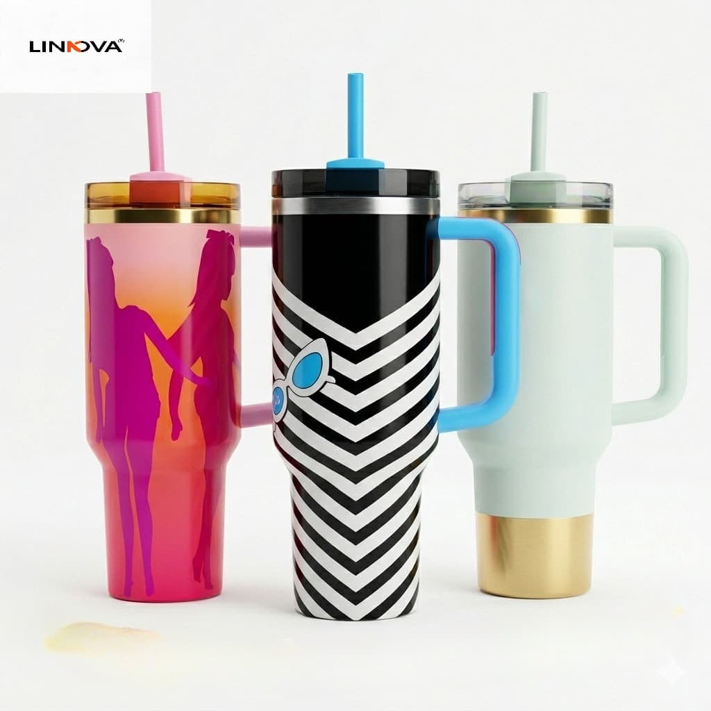 Belifou Garrafa Térmica Copo Boneca Rosa 1200ml Inox Com Tampa e Canudo Personalizado Modelo LINOVA