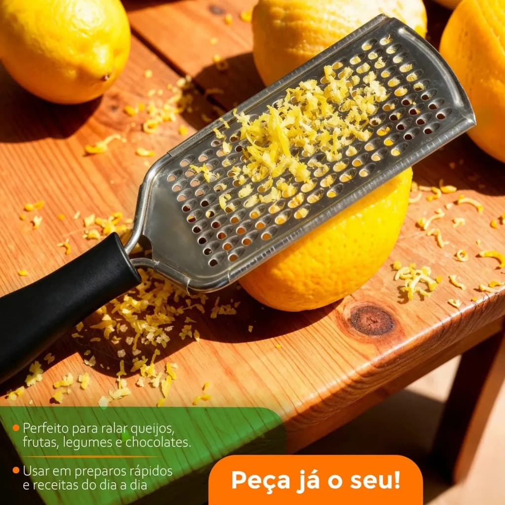Ralador de Queijo Manual Profissional Inox com Cabo Anatômico para Raspas de Limão e Chocolate
