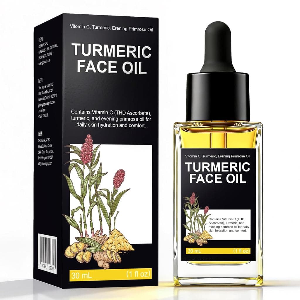 Óleo Facial de Cúrcuma, óleo para cuidados faciais contendo extrato de raiz de cúrcuma e tetrahexil ascorbato, sérum hid